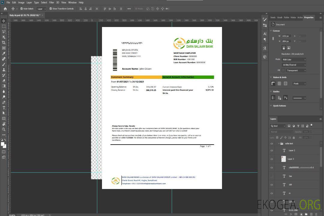 Somalie Dara Salaam Bank excel pdf template